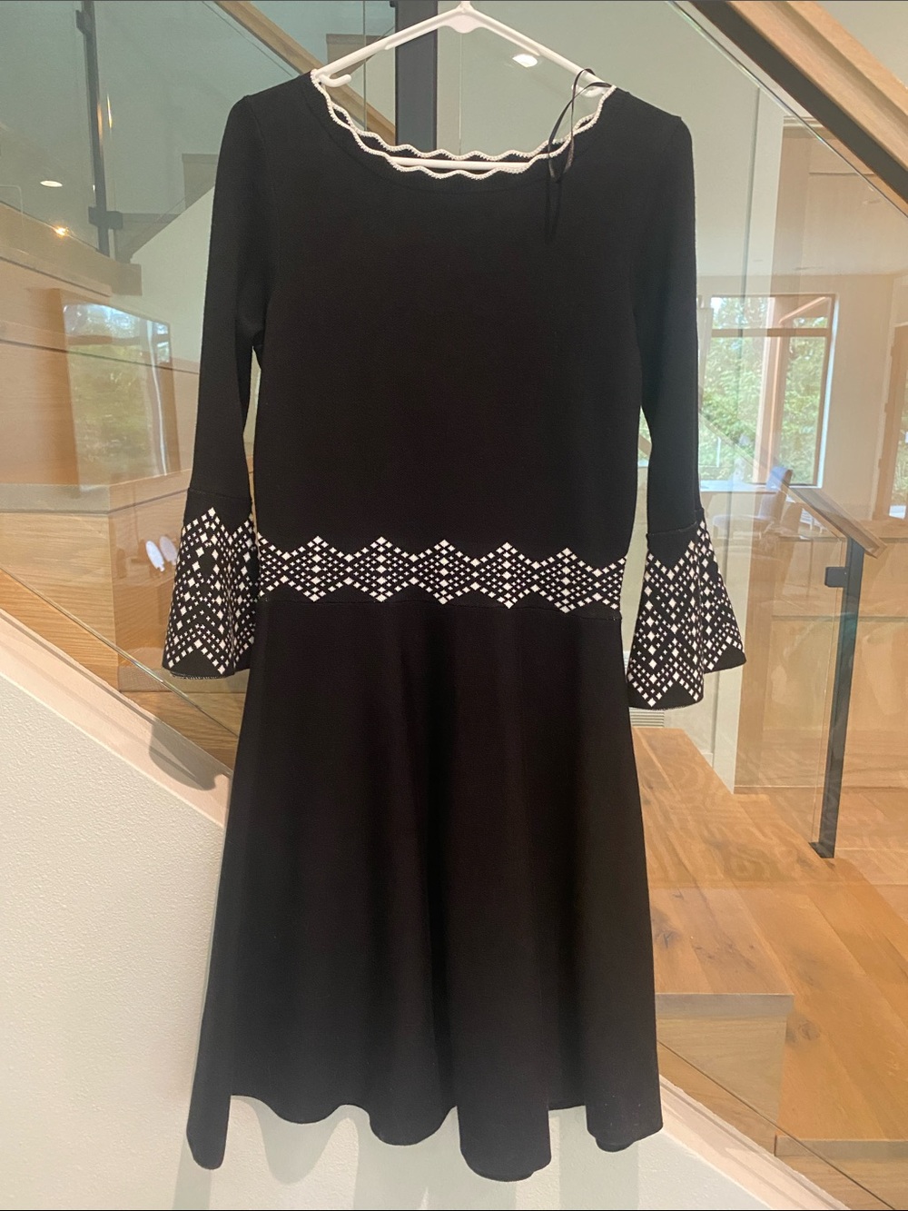 Danny & Nicole Black Midi Dress with White Diamond Trim